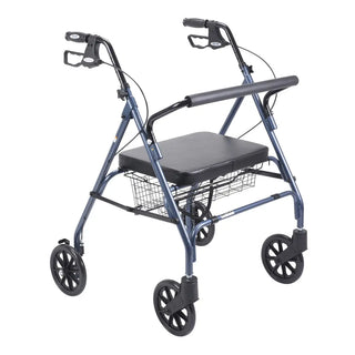 Drive Medical 10215BL-1/10215RD-1 Heavy Duty Bariatric Rollator Rolling Walker with Large Padded Seat, Blue or Red, 18" Seat