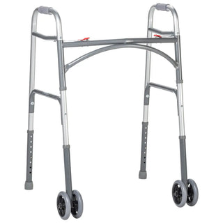 Drive Medical 10220-1WW Bariatric Aluminum Adult Folding Walker w/Wheels,  Double Button,Silver