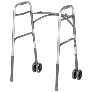 Drive Medical 10220-1WW Bariatric Aluminum Adult Folding Walker w/Wheels,  Double Button,Silver