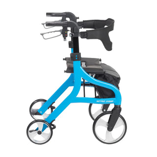 Drive Medical 102662BL Nitro Sprint Foldable Standard Blue Rollator, 350 lbs Weight Capacity, 18"W x 10"D Seat