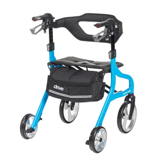 Drive Medical 102662BL Nitro Sprint Foldable Standard Blue Rollator, 350 lbs Weight Capacity, 18"W x 10"D Seat