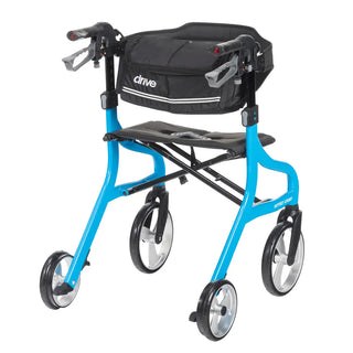 Drive Medical 102662BL Nitro Sprint Foldable Standard Blue Rollator, 350 lbs Weight Capacity, 18"W x 10"D Seat