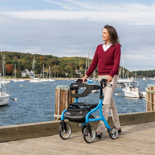 Drive Medical 102662BL Nitro Sprint Foldable Standard Blue Rollator, 350 lbs Weight Capacity, 18"W x 10"D Seat