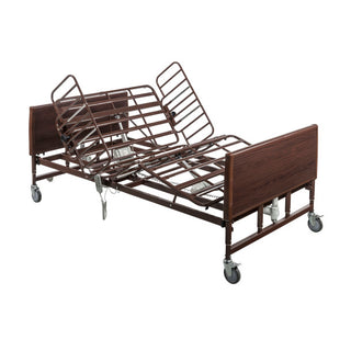 Drive Medical 15303LW Hospital bed with wooden headboard and footboard on a white background
