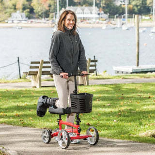 Drive Medical 791BL/791RD Nitro Glide Foldable Knee Walker Knee Scooter Crutch Alternative, Blue or Red, 350 lbs Weight Capacity