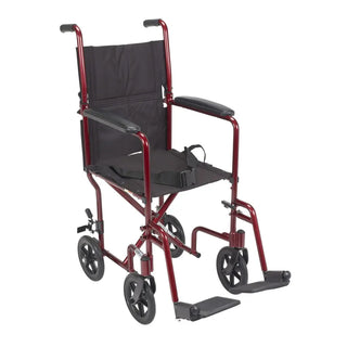 Drive Medical ATC Lightweight Aluminum Transport Wheelchair, 17" or 19" Seat, Black/Blue/Red Color, 300 lbs Weight Capacity