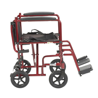 Drive Medical ATC Lightweight Aluminum Transport Wheelchair, 17" or 19" Seat, Black/Blue/Red Color, 300 lbs Weight Capacity