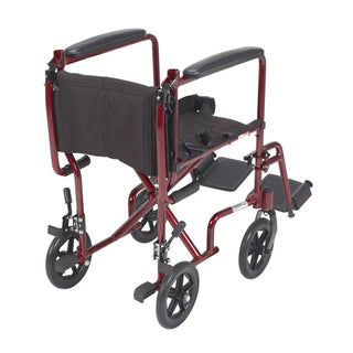 Drive Medical ATC Lightweight Aluminum Transport Wheelchair, 17" or 19" Seat, Black/Blue/Red Color, 300 lbs Weight Capacity