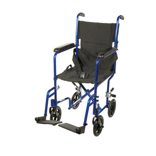 Drive Medical ATC Lightweight Aluminum Transport Wheelchair, 17" or 19" Seat, Black/Blue/Red Color, 300 lbs Weight Capacity