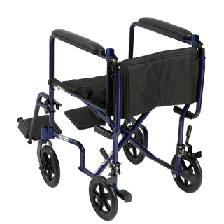 Drive Medical ATC Lightweight Aluminum Transport Wheelchair, 17" or 19" Seat, Black/Blue/Red Color, 300 lbs Weight Capacity