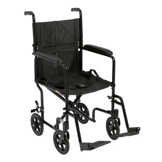 Drive Medical ATC Lightweight Aluminum Transport Wheelchair, 17" or 19" Seat, Black/Blue/Red Color, 300 lbs Weight Capacity