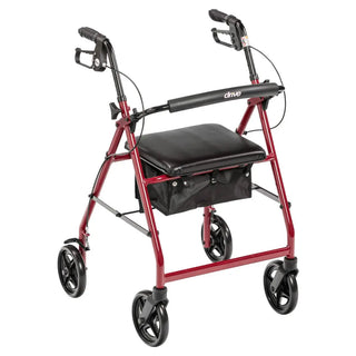Drive Medical Aluminum Rollator Rolling Walker with Fold Up and Removable Back Support and Padded Seat, Blue or Red