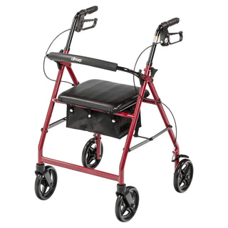 Drive Medical Aluminum Rollator Rolling Walker with Fold Up and Removable Back Support and Padded Seat, Blue or Red