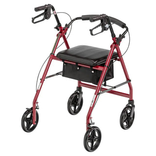 Drive Medical Aluminum Rollator Rolling Walker with Fold Up and Removable Back Support and Padded Seat, Blue or Red