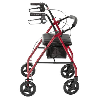 Drive Medical Aluminum Rollator Rolling Walker with Fold Up and Removable Back Support and Padded Seat, Blue or Red