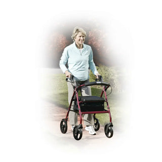 Drive Medical Aluminum Rollator Rolling Walker with Fold Up and Removable Back Support and Padded Seat, Blue or Red