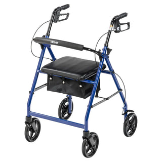 Drive Medical Aluminum Rollator Rolling Walker with Fold Up and Removable Back Support and Padded Seat, Blue or Red