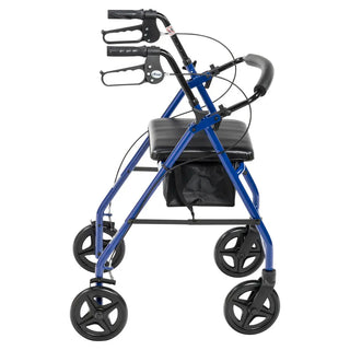 Drive Medical Aluminum Rollator Rolling Walker with Fold Up and Removable Back Support and Padded Seat, Blue or Red