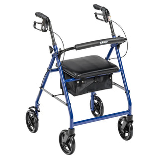 Drive Medical Aluminum Rollator Rolling Walker with Fold Up and Removable Back Support and Padded Seat, Blue or Red