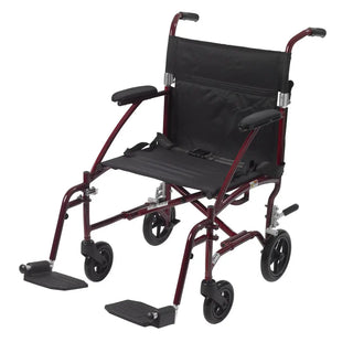 Drive Medical DFL19-BLK/BL/RD Fly Lite Ultra Lightweight Transport Wheelchair, Black, Blue or Burgundy, 19" Seat, 300 lbs