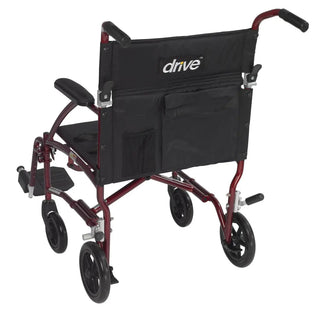 Drive Medical DFL19-BLK/BL/RD Fly Lite Ultra Lightweight Transport Wheelchair, Black, Blue or Burgundy, 19" Seat, 300 lbs