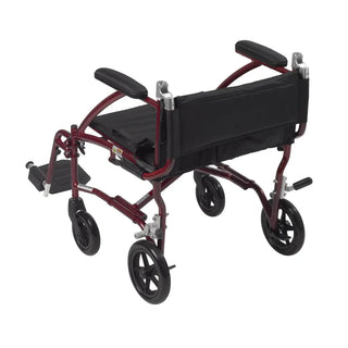 Drive Medical DFL19-BLK/BL/RD Fly Lite Ultra Lightweight Transport Wheelchair, Black, Blue or Burgundy, 19" Seat, 300 lbs
