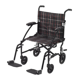 Drive Medical DFL19-BLK/BL/RD Fly Lite Ultra Lightweight Transport Wheelchair, Black, Blue or Burgundy, 19" Seat, 300 lbs