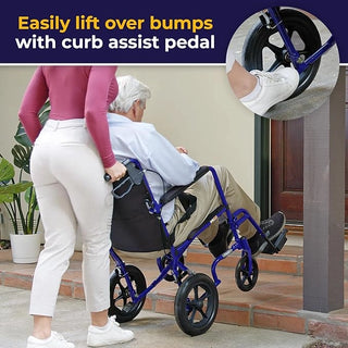Drive Medical EXP19LTBL Expedition Lightweight Aluminum Transport Chair 19" Blue