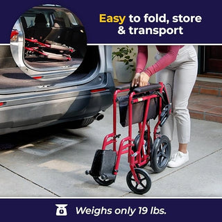 Drive Medical EXP19LTRD Expedition Lightweight Aluminum Transport Chair 19" Red