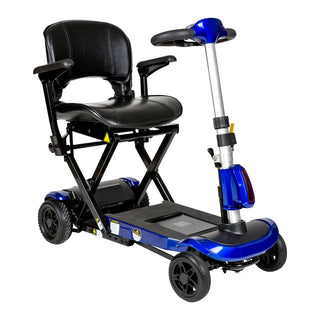 Drive Medical FLEX-AUTO ZooMe Auto-Flex Folding Blue Travel Scooter, 16" Seat, 4 mph Top Speed, 13 miles Max Range