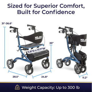 Drive Medical  MD700920BK/BL/PR MD by Drive Excursion X20 Rollator, Foldable, 17.5" Seat Width, 300 lbs Weight Capacity
