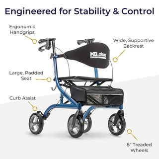 Drive Medical  MD700920BK/BL/PR MD by Drive Excursion X20 Rollator, Foldable, 17.5" Seat Width, 300 lbs Weight Capacity