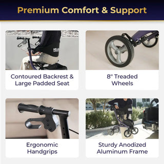 Drive Medical  MD700920BK/BL/PR MD by Drive Excursion X20 Rollator, Foldable, 17.5" Seat Width, 300 lbs Weight Capacity