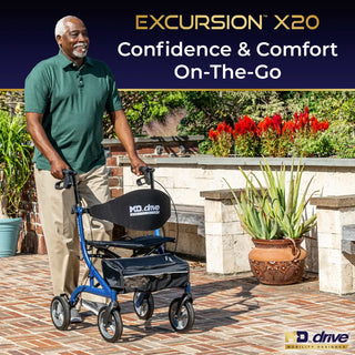 Drive Medical  MD700920BK/BL/PR MD by Drive Excursion X20 Rollator, Foldable, 17.5" Seat Width, 300 lbs Weight Capacity