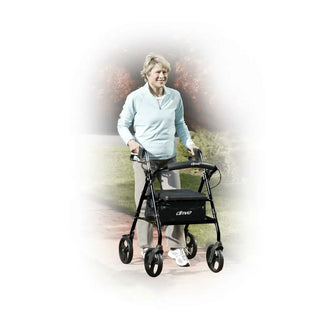 Drive Medical R726BK/BL/RD Rollator Rolling Walker w/ 6" Wheels, Fold Up Removable Back Support and Padded Seat, 14" Seat