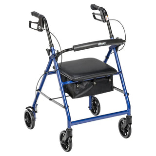 Drive Medical R726BK/BL/RD Rollator Rolling Walker w/ 6" Wheels, Fold Up Removable Back Support and Padded Seat, 14" Seat
