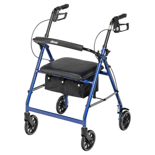 Drive Medical R726BK/BL/RD Rollator Rolling Walker w/ 6" Wheels, Fold Up Removable Back Support and Padded Seat, 14" Seat