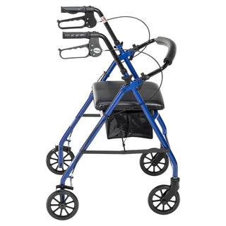 Drive Medical R726BK/BL/RD Rollator Rolling Walker w/ 6" Wheels, Fold Up Removable Back Support and Padded Seat, 14" Seat
