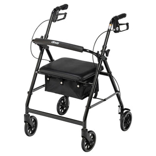 Drive Medical R726BK/BL/RD Rollator Rolling Walker w/ 6" Wheels, Fold Up Removable Back Support and Padded Seat, 14" Seat