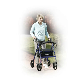 Drive Medical R726BK/BL/RD Rollator Rolling Walker w/ 6" Wheels, Fold Up Removable Back Support and Padded Seat, 14" Seat
