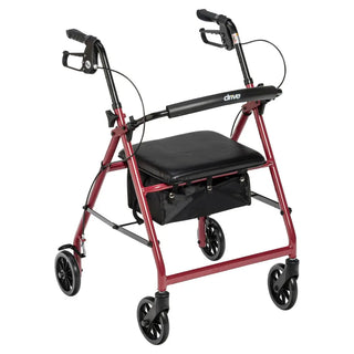 Drive Medical R726BK/BL/RD Rollator Rolling Walker w/ 6" Wheels, Fold Up Removable Back Support and Padded Seat, 14" Seat