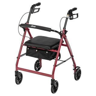 Drive Medical R726BK/BL/RD Rollator Rolling Walker w/ 6" Wheels, Fold Up Removable Back Support and Padded Seat, 14" Seat