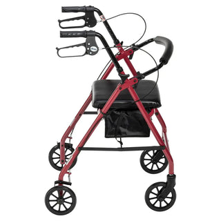 Drive Medical R726BK/BL/RD Rollator Rolling Walker w/ 6" Wheels, Fold Up Removable Back Support and Padded Seat, 14" Seat