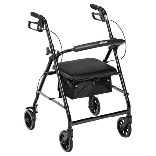Drive Medical R726BK/BL/RD Rollator Rolling Walker w/ 6" Wheels, Fold Up Removable Back Support and Padded Seat, 14" Seat