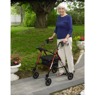 Drive Medical RTL10261RD Adjustable Height Foldable Red Rollator with 6" Casters, 300 lbs Weight Capacity