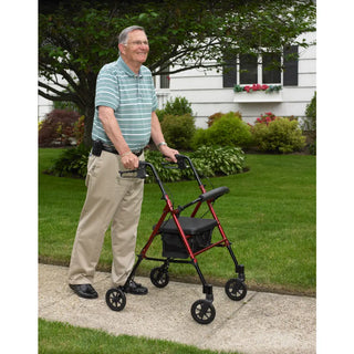 Drive Medical RTL10261RD Adjustable Height Foldable Red Rollator with 6" Casters, 300 lbs Weight Capacity