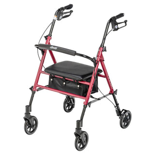 Drive Medical RTL10261RD Adjustable Height Foldable Red Rollator with 6" Casters, 300 lbs Weight Capacity