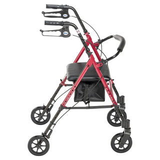 Drive Medical RTL10261RD Adjustable Height Foldable Red Rollator with 6" Casters, 300 lbs Weight Capacity