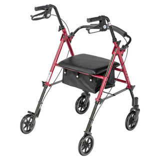 Drive Medical RTL10261RD Adjustable Height Foldable Red Rollator with 6" Casters, 300 lbs Weight Capacity