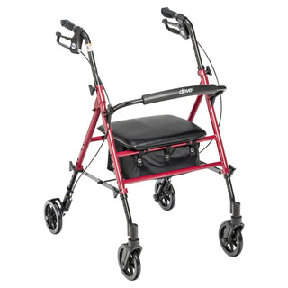 Drive Medical RTL10261RD Adjustable Height Foldable Red Rollator with 6" Casters, 300 lbs Weight Capacity